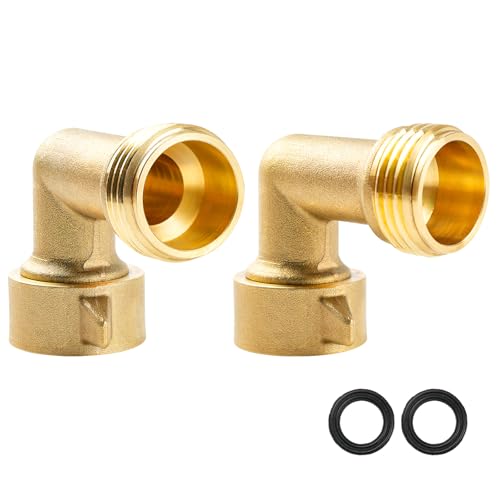 Image of Himaweek 2-Pack 90-Degree Brass Hose Elbow Connector - Lead-Free, Easy-Grip Adapter for RV Water Hookup, Outdoor Faucets & Garden Hoses
