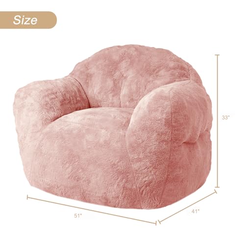 Image of GarveeHome Bean Bag Chair with Filler, 51 inch Giant Bean Bag Sofa for Adults Kids, Soft Cozy Large Beanbag Sofa Chair with Armrests for Living Room Bedroom, Pink