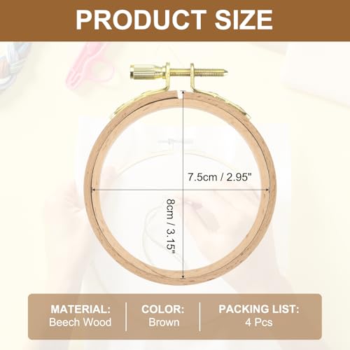 Aros de bordado de madera de haya PATIKIL de 8 cm, bastidores de punto de cruz premium con tornillo 2