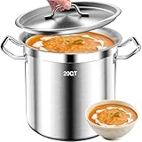 20Qt Brushed Stainless Steel Stock Pot With Lid - Large Stock Pot - Heavy Duty Induction Commercial Grade...