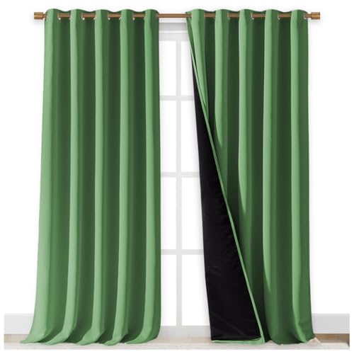 Image of NICETOWN 100% Blackout Blinds, Set of 2, 70 inches x 108 inches, Forest Green, Laundry Room Decor Window Treatment Curtains for Large Patio Sliding Door, Thermal Insulated Curtains for Bedroom