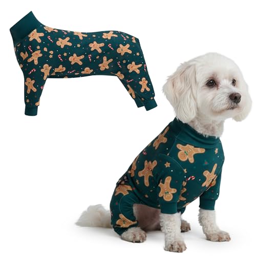 Spark Paws Weihnachtspyjama für Hunde, ultraweich und 4-Wege-Stretch, für kleine, mittelgroße und große Rassen, Lebkuchenmann, Größe M