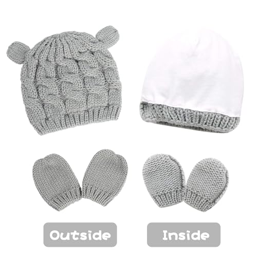 Image of RAOEXI Unisex Baby Toddler Hat and Mitten Set Winter Knitted Thick Warm Beanie Cap Gloves for Infant Boys Girls