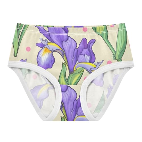 Purple Iris Flowers Green Leaves Beige Girls Underwear Toddlers 2t Cotton Girl Panties Cute Stylish Briefs Undies Kids