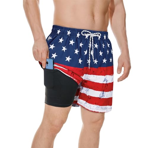 Century Star Mens Swim Trunks with Compression Liner Quick Dry Bathing Suits with Pockets Swim Shorts