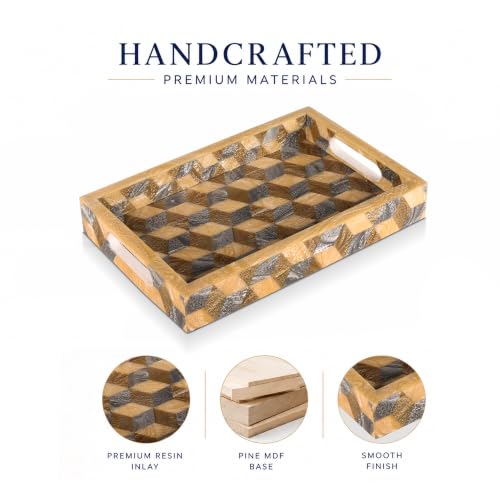 Image of Handicrafts Home 12 inch x 8 inch 3D Resin Decorative Tray Breakfast Coffee Table Top Vintage Handmade Serving Tray