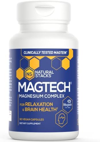 Natural Stacks MagTech Magnesium Supplement - Magtein Magnesium L-Threonate for Memory - Glycinate for Sleep- Taurate for Cramps & Recovery - Triple Blended 100% Chelated Magnesium Complex, 90 Count