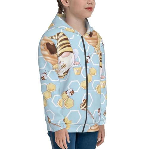 Cute Gnome Bee Collects Honey Kids Pullover Hoodies Boys Zip Up Sweatshirts Girls Athletic Clothes with Pocket4
