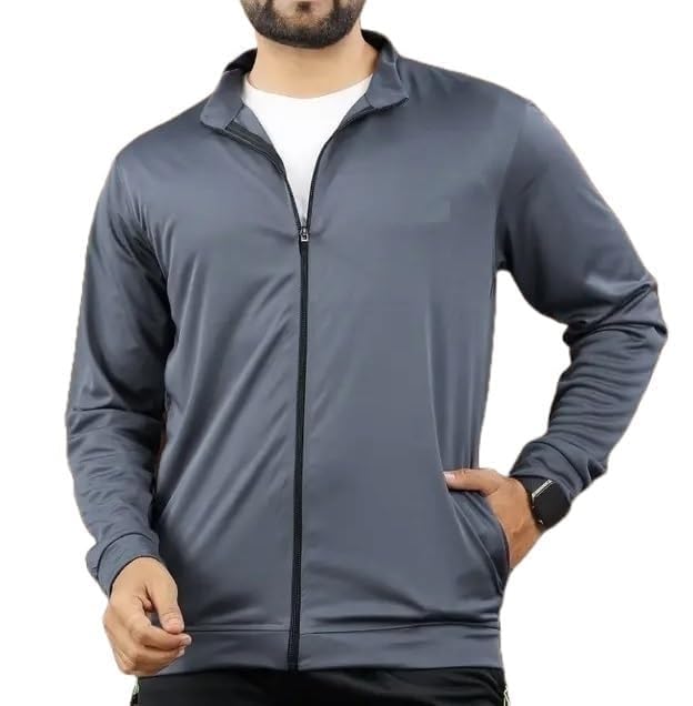 Image of Casual Jackets For Men's Solid Wind Cheater Jacket With Zipper Ribbed Waist And Ribbed Wrist Cuffs For Perfect Fit Casual And Sports Jacket