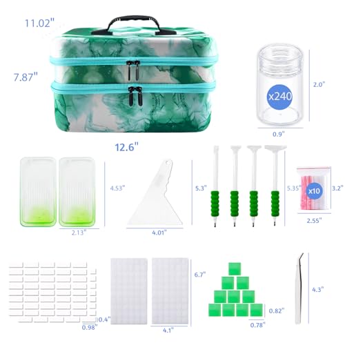 Image of 240 Slot Diamond Art Storage Box | Green Bead Organizer Case with Drill Tools, Portable Craft Box, For 5D DIY Art Kits