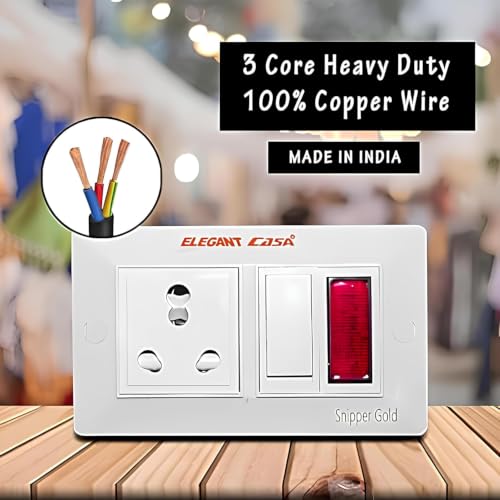 Image of ELEGANT CASA 16 Amp Extension Board 1 Socket with PTC Connector - Heavy Duty Power Strip with Safety Shutter, Switch & Indicator Light for Home & Office Appliances