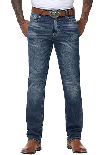MZNBURAM Mens Stretch Regular Fit Straight-Leg Jeans - Cowboy Cotton Fashion Comfort Flex Waist Denim Pants (40 Dark Blue)