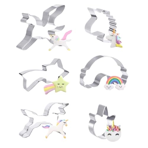 QOWIJEX 6 Pezzi Tagliabiscotti Unicorno Forme Biscotti Unicorno, Stampi Biscotti Unicorno 430 Acciaio Inox per Bambini Compleanno Festa Decorazioni Tema Party