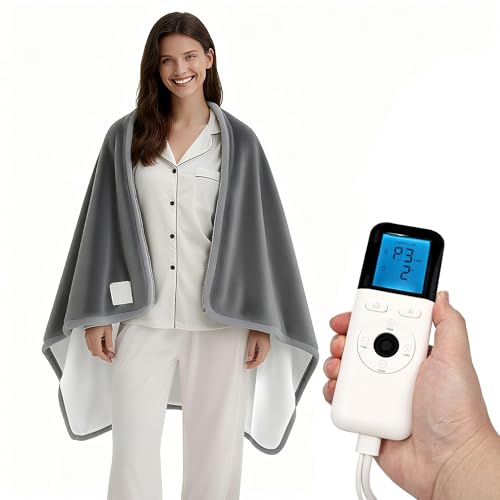 OIPUNSHLE Heated Wearable Shawl 33x59 Inch, 6 Heating Levels & 5 Timer Settings, Soft Sherpa to...