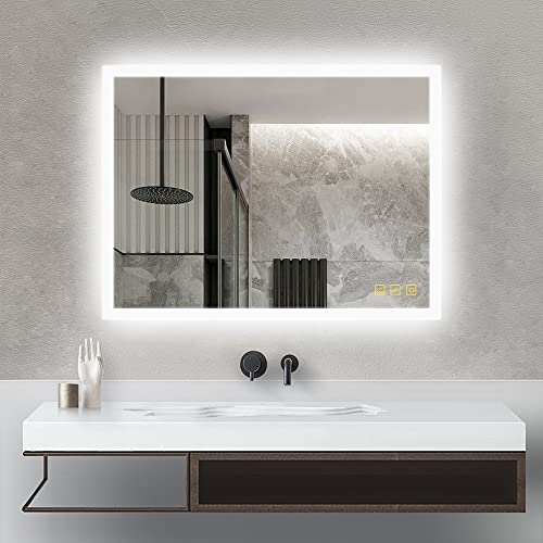 ICYWANG Bathroom LED Mirror Illuminated Backlit with Demister Pad IP54 Waterproof Horizontal/Vertical 45x60cm Wall Mounted Vanity Mirror with LED Lights
