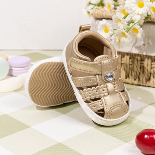 Image of Meckior Baby Toddler Infant Girls PU Leather Soft Open Toe Summer Sandals Flower Princess Flat Shoes