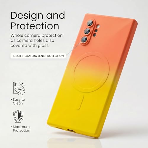 Image of amazon basics Gradient Mag-Safe Case for Samsung Galaxy Note 10 Plus | Soft Silicone Shockproof Cover with Camera Protection | Slim Lightweight Design | Smooth Touch & Durable - Orange & Yellow