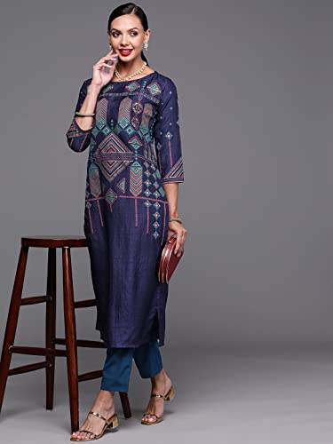 Image of INDO ERA Women Polyester Straight Fit Printed Straight Kurta (KT9NB8342)