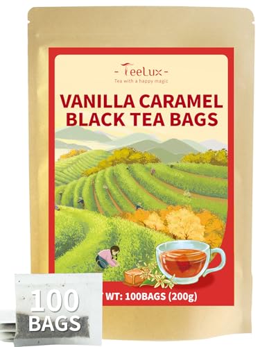 Image of TeeLux Vanilla Caramel Black Tea Bags, Blended Black Tea with Vanilla Caramel, Robust & Smooth Taste, 100 Count