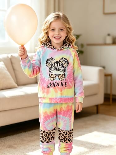 Image of Kid Toddler Girl Clothes - Tie Dye Hoodie Sweatshirt Girl Outfits Pullover Jogger Hooded Sweatpant Set