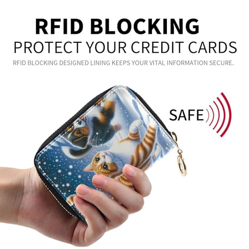 GAIGEO 9 Credit Card Slots & 2 Cash Slots Zip Around Womens Wallets Leather Coin Change Purse with Zipper Cute Cat Dog Winter Snow2