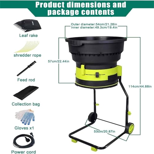 Trituradora eléctrica de hojas, 2500 W, 8000 rpm, alta potencia, con bolsa de almacenamiento de ruedas, para limpieza de patio, jardín, compostaje