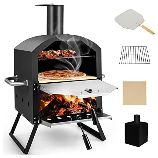 Giantex Outdoor Pizza Oven Wood Fired, 2-Layer Pizza Maker with Pizza Stone, Pizza Peel, Removable Cooking Rack, Waterproof Cover, Folding Legs, Outside Pizza Ovens for Camping Backyard BBQ (28 Inch)