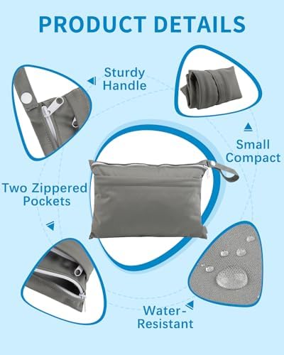 Babygoal Wet Dry Bags for Baby Cloth Diapers, Washable Travel Bag Organizer Pouches, Beach, Pool, Gym Wet Bag for Swimsuits & Wet Dry Clothes with Two Zippered Pockets 2 Pack Small Size 2LNS01-CA