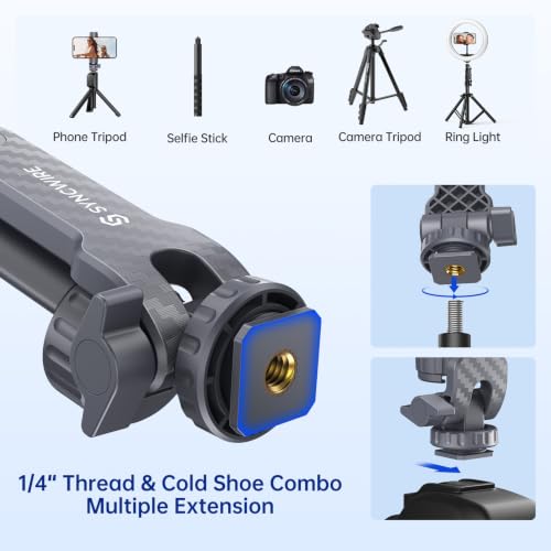 Image of SYNCWIRE Tripod Phone Mount, Universal Smartphone Mount Adapter with 2 Cold Shoe and 1 /4 inch Screw, 360 Rotates and 180 Tilts Adjustable Cell Phone Clamp Holder for Enhancing Mobile Photography Setup