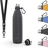 🍹【COLOR DE MODA Y TAMAÑO PERFECTO】: Una variedad de colores de moda son para que usted elija. Contenido del pedido: Botella acero inoxidable, Mosquetón y lanyard (correa ajustable)