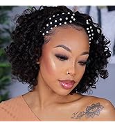 RUISENNA Headband Wigs for Black Women Short Bob Curly Wig with Headband Attached Glueless Synthe...