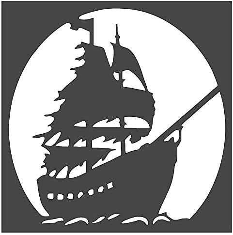 Pirate Ship Stencil 1-8x8 inch Custom Cut Reusable Stencil Drawing Template Flexible Clear Plastic Sheets 0.15mm Thick SL-1197