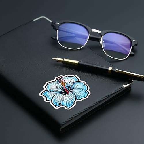 Image of Blue Hibiscus Flower Sticker Tropical Floral Vinyl Decal 5 Inch Waterproof Aesthetic Flower Sticker for Laptop Water Bottle Car Bumper Notebook Scrapbook Gift