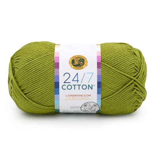 Image of Lion Brand Yarn, 24 /7 Cotton Yarn, Granny Smith, Green, 1 Pack | Light Worsted 100% Mercerized Cotton Yarn for Crochet, Knitting, Craft, 185 Yards of Natural Fiber for Tees, Bags, Dishcloths