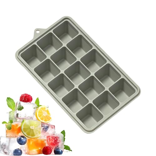 Ice Tray Silicone - 15 Grid with Lid Easy Release Food Grade Silicone Ice Mold, 7.87x5.12x1.54 inches Freezer Ices Cube Tray for
