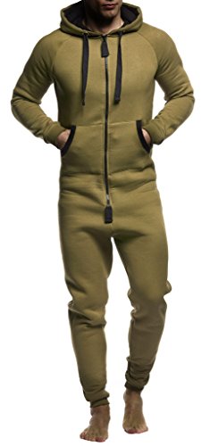 Leif Nelson Kombinezon męski Onesie dres treningowy spodnie do biegania odzież fitness LN8154, Khaki-czarny