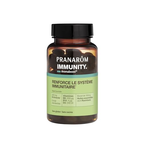Pranarôm - Aromaboost Immunity - Complément Alimentaire Immunité - Renforce le Système Immunitaire et Fatigue Physique - Echinacée - Vitamines B9 B12 D3 - Huile Essentielle Ravintsara - 60 Capsules