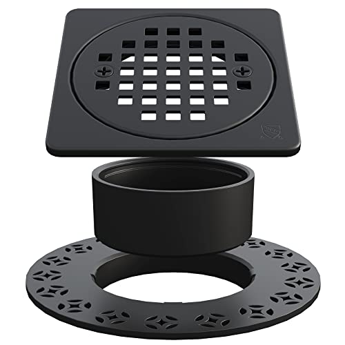 Yaseingoo 4” Drain Grate Kit Replacement - Shower Floor Drain Kit With Adjustable Collar - Removable Square Drain Set - Sus 304 Stainless Steel Grate - Compatible With Kerdi-Drain Flange - Matte Black #TOP2