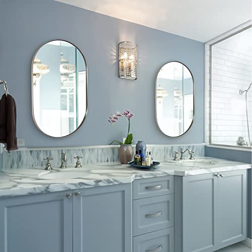 Andy Star Chrome Mirror For Bathroom, 20X33 Inch Chrome Oval Mirror, Polished Silver Bathroom Mirror, Chrome Wall Mirror Thin Frame Deep 1’’ Ideal For Limited Space #TOP5