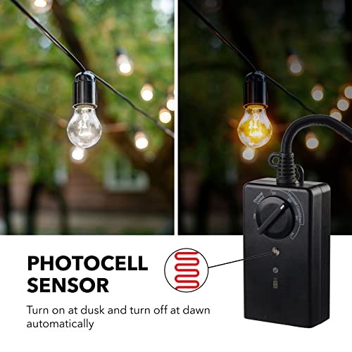 Bn-Link Outdoor Light Timer Waterproof 15A, 24-Hour Plug In Light Sensor Countdown Timer (2, 4, 6 Or 8 Hours Mode), 100Ft Range Remote Control With 2 Grounded Outlets For Home And Garden, Etl Listed #TOP2