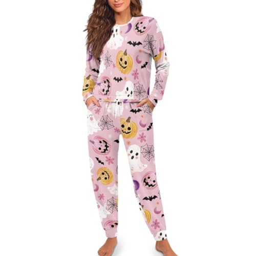 Image of Womens Lounge Set Long Sleeve Soft Pajama Sets | Casual 2 Piece Pj Outfit, Crewneck Sleepwear with Pockets, Adjustable Drawstring, Soft Comfy Fall Pajamas, Plus Size