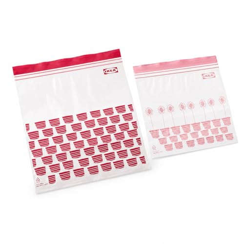 Ikea ISTAD 805.256.74 Gefrierbeutel, 2,5 l & 1,2 l, mittelgroß, doppelt verschließbar, rot/rosa bedruckt, 1 qt & 3 qt, 805.256.74… – Ansicht 2