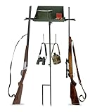 Hunting Hide Tray Table for Ammo/Accessories, Portable Shooting Staked Gun Rest, Outdoor Gun Rack Table with Magnetic Partition & Hook | Three-Step Quick Setup | Compact 18-1/2 Lightweight Design