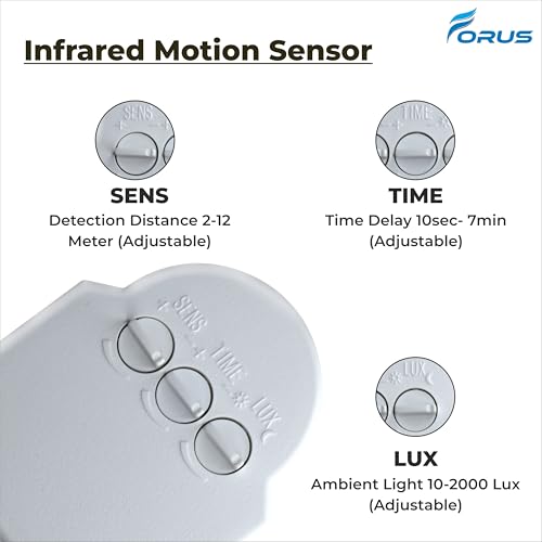 Image of Forus Infrared Motion Sensor, 360 Rotatable Ceiling-Mounted Auto On /Off Switch, Detection Range upto 12m, PIR Tech | Ideal for Entrance, Parking, Corridor, Store Room, Staircase | 3-Year Warranty-1PC