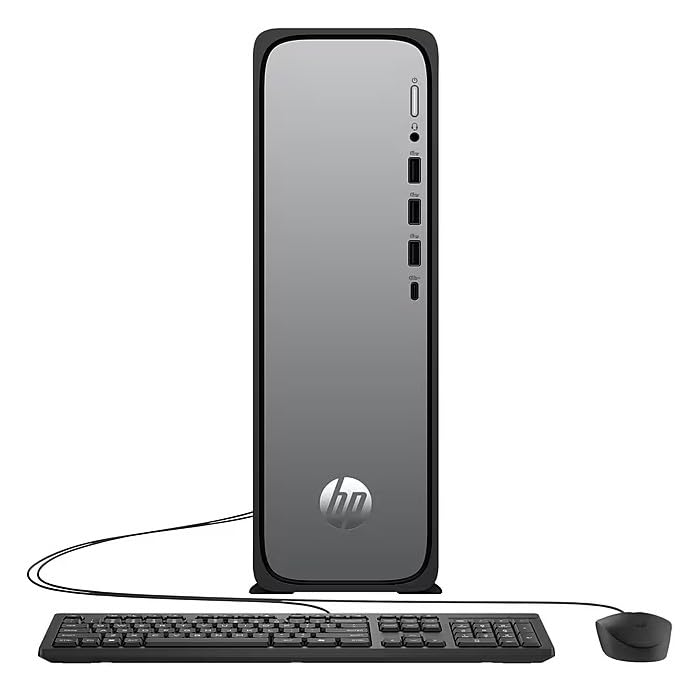 Diagram of HP OmniDesk Slim Desktop PC front and rear ports