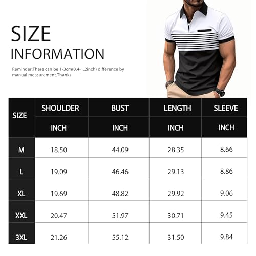 Men's Casual Polo Shirts Fashion Color Block Striped Slim Fit T-Shirts Short Sleeve Golf Tops2