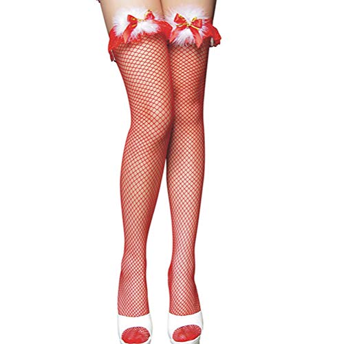 MAKFORT - MAKFORT Weihnachten Netzstrumpfhose Schwarz Rot Spitze Strumpfhosen Sexy Strümpfe Overknee Socken Für Weihnachten Kostüm Fishnet Tights - -22%