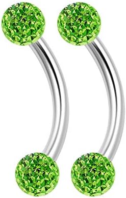 2PCS Surgical Steel Curved Barbell Ring 16g 5/16 8mm 3mm Crystal Ball Helix Earrings Eyebrow Piercing Jewelry Choose Colors (2pcs 8mm Peridot)