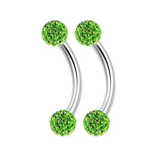 2Pcs Surgical Steel Curved Barbell Ring 16G 5/16 8Mm 3Mm Crystal Ball Helix Earrings Eyebrow Piercing Jewelry Choose Colors (2Pcs 8Mm Peridot) #TOP13