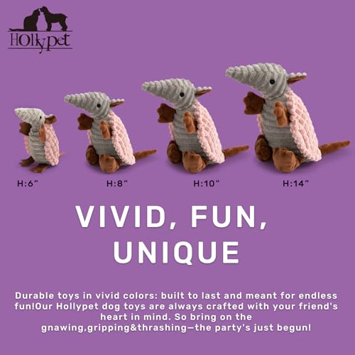 Image of Hollypet Plush Dog Squeaky Toy Stuffed Armadillo Animal Pet Puppy Chew Toys with Clean Teeth for Small Medium Large All Breed Sizes Dogs, Light Pink, 8 in